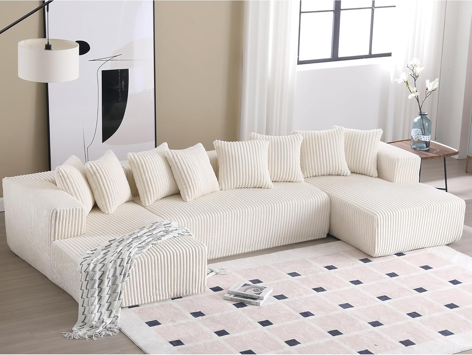 ZEIINPA Cloud Sectional Couch with Chaise, Modern Modular Sofa with Deep Seat, Upholstered Couches for Living Room Apartment,No Assembly Required - Beige