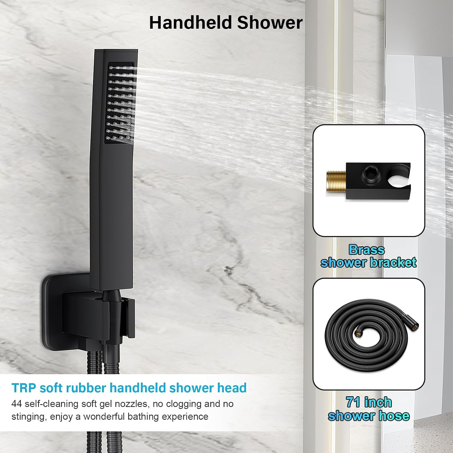 FPXRNG Black Shower Faucet Set, Rainfall Shower System with Square Shower Head and Handle Set, Wall Mounted Shower Fixtures, Full Metal Trim Repair Kit 12 inch Matte Black (With Shower Valve)