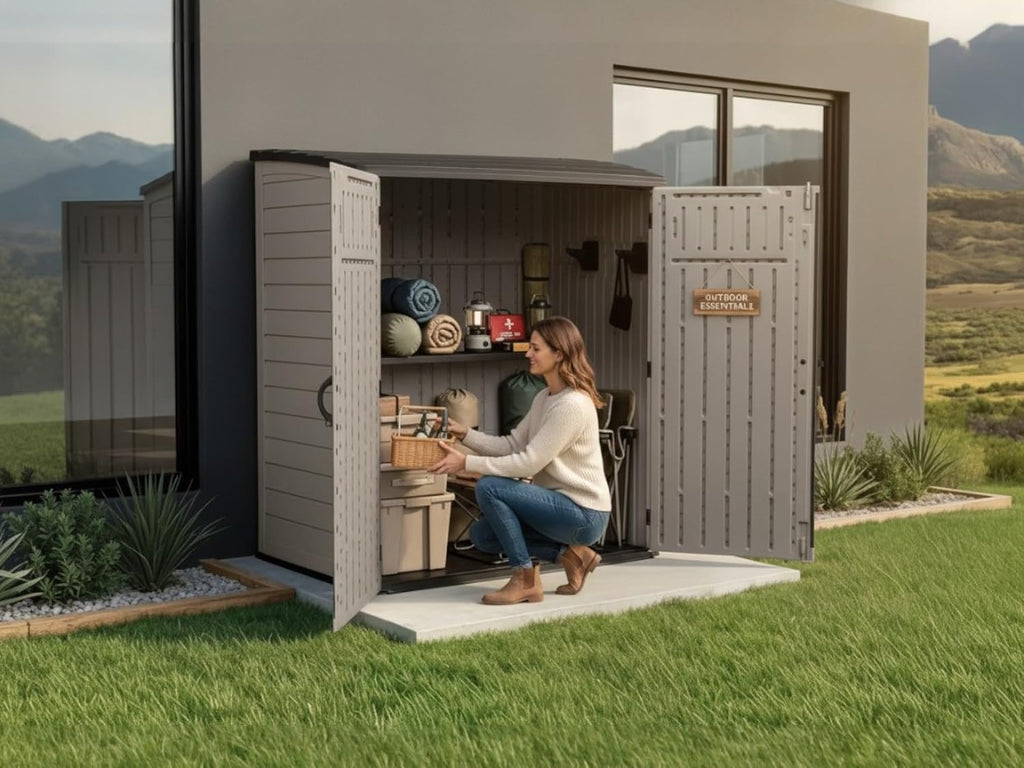 Outdoor Storage Shed, Extra Large Vertical, 6' x 4' (Beige)