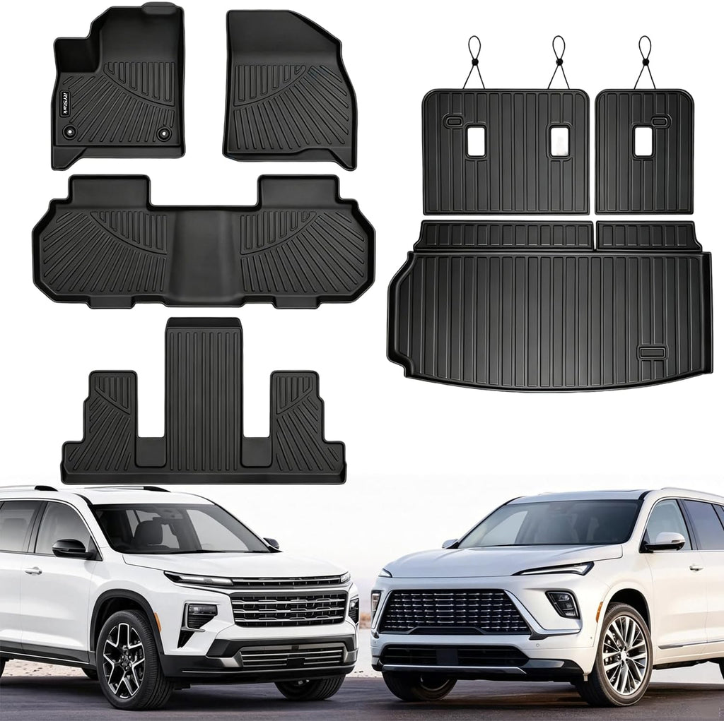 Fit for Buick Enclave 2025 2026 & for Chevy Traverse (7 Seats) 2024 Floor Mats & Cargo Liner All Weather Protection,Anti-Slip TPE Floor Mats & Trunk Mat for Buick Enclave & for Traverse Accessories