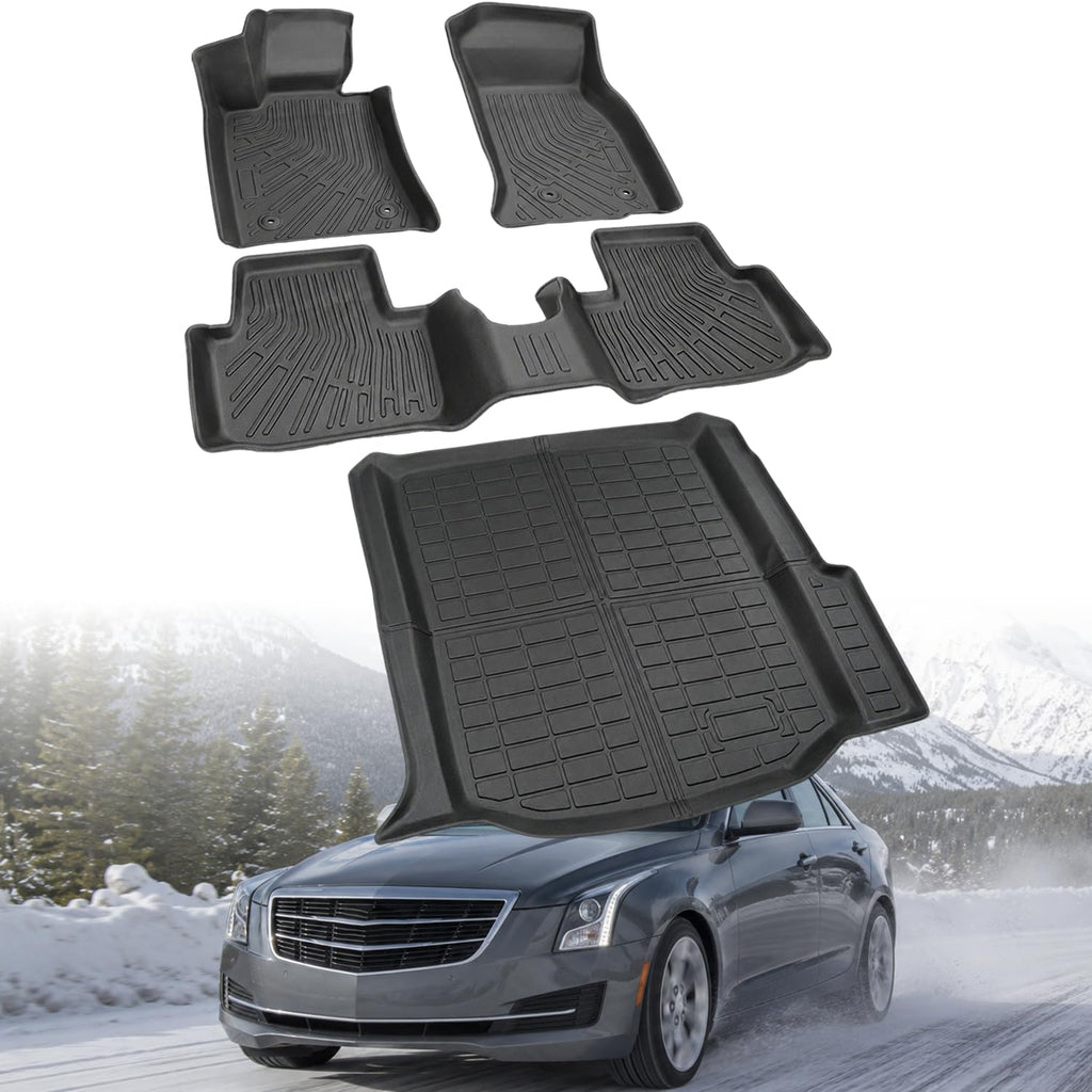 Floor Mats Compatible with Cadillac ATS 2014-2019(Only Sedan),All Weather Protection Duarble TPE Cargo Liner Accessories Compatible with Cadillac ATS 2014-2019(Only Sedan)