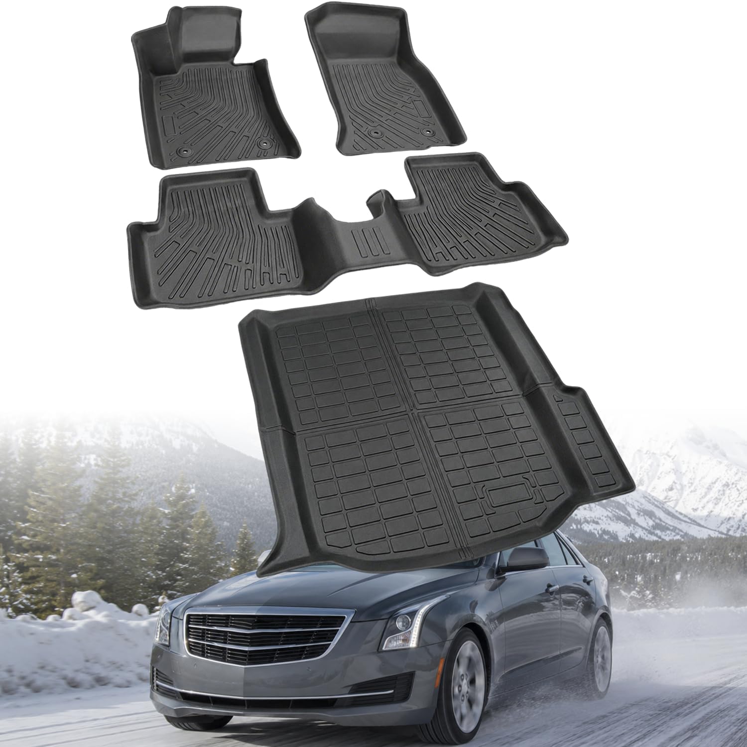 Floor Mats Compatible with Cadillac ATS 2014-2019(Only Sedan),All Weather Protection Duarble TPE Cargo Liner Accessories Compatible with Cadillac ATS 2014-2019(Only Sedan)