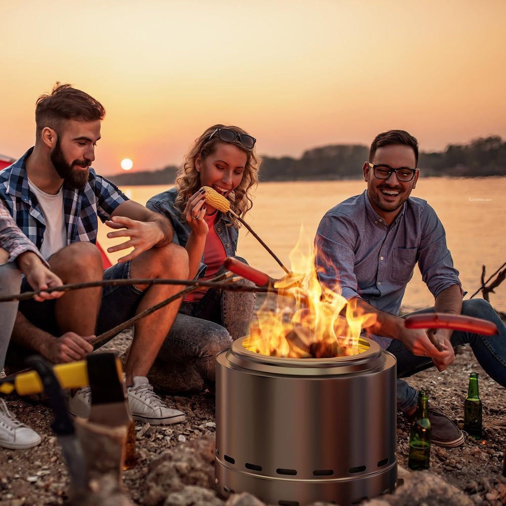 ROOMTEC 19.5' Smokeless Fire Pit, Portable Wood Burning Firepit with Stand and Bag, Easy Clean Bonfire with Removable Ash Pan, Low Smoke Fireplaces for Camping, Patio and Outside