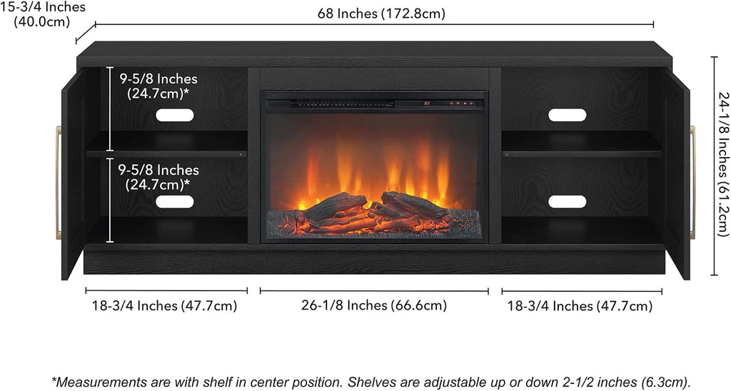 Henn&Hart TV Stand for TVs up to 75' with 26' Electric Log Fireplace for Living Room, Family Room, or Office, Natural Black