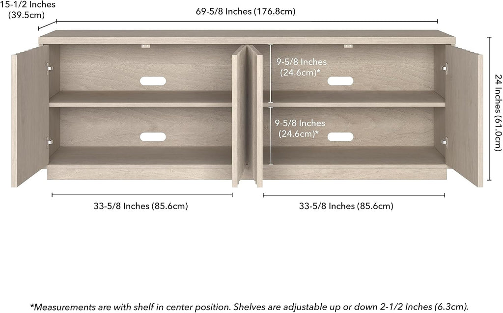 Henn&Hart Fluted TV Stand for TVs up to 75'' 2 Ribbed Storage Cabinets and Adjustable Shelves for Living Room, Family Room, or Office, Alder White