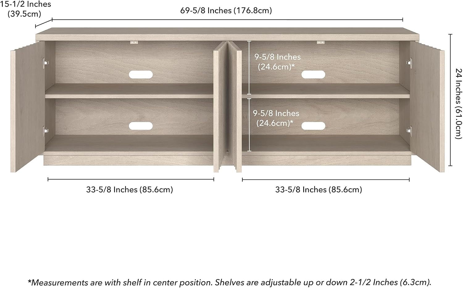 Henn&Hart Fluted TV Stand for TVs up to 75'' 2 Ribbed Storage Cabinets and Adjustable Shelves for Living Room, Family Room, or Office, Alder White