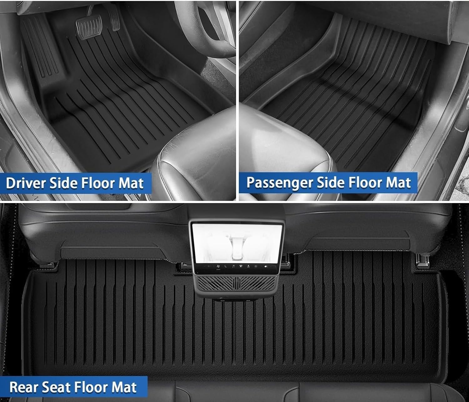 Compatible with Tesla Model 3 2024 2025 2026 Floor Mats Cargo Liner WP Anti-Slip Trunk Mat TPE Pad Left/Right Hand Rubber(6pcs RHD)
