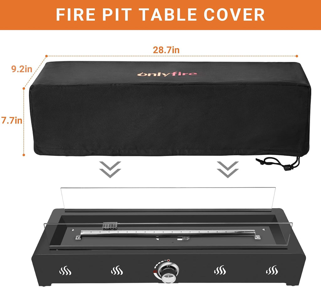 Onlyfire 28'' Tabletop Fire Pit with Cover, Propane Gas Fireplace with Rear Air Inlet, Glass Wind Guard and Lava Rock, Outdoor Patio Rectangular Smokeless Fire Table