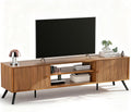 COMHOMA TV Stand for Living Room, Mid Century Modern Entertainment Center for 65/70/75 Inch TVs, Retro Brown TV Console with Fluted Door Cabinets and Open Adjustable Shelve Storage for Bedroom