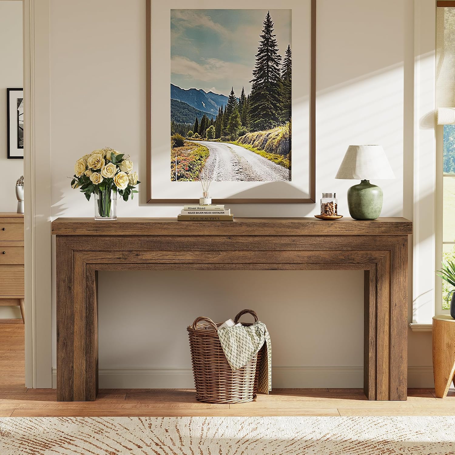 Huuger 63 Inch Entryway Table, Retangular Console Table, Farmhouse Sofa Table Behind the Couch, Long for Entrance, Hallway, Foyer, Living Room, Rustic Brown