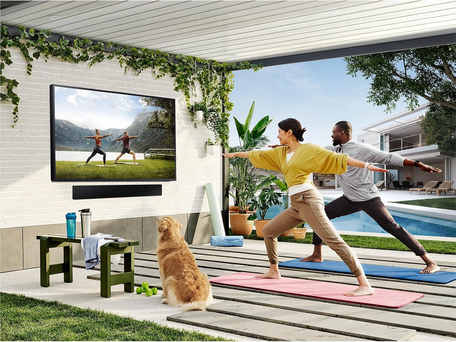 SAMSUNG 65-Inch Class Neo QLED 4K The Terrace Partial Sun, Quantum HDR+ (QN65LST7DAFXZA, 2024 Model) + SAMSUNG HW-LST70T 3.0ch The Terrace Outdoor Soundbar w/ IP55 Weather Resistant, Titan Black