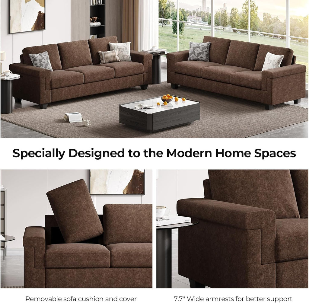 COPIAE 3 Seater Sofa Couch with Deep Seat, 90' Modern Upholstered Sofa with Armrests, Easy Installation, Comfy Couches for Living Room, Apartment,Dark Brown