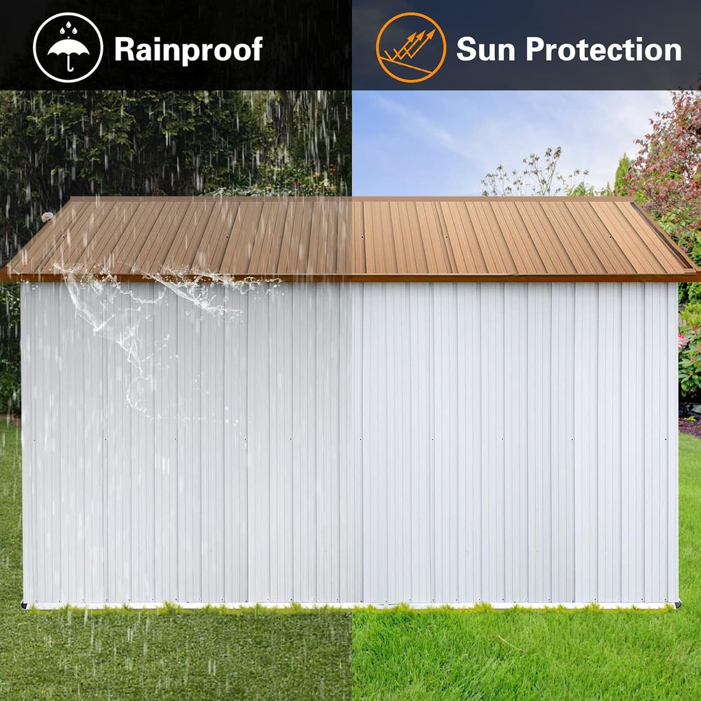 ZeHuoGe 10 X 12 FT Outdoor Storage Shed with Shutter Vent,Large Storage Shed, Heavy Duty Storage House,Garden Tool Shed for Backyard Garden Patio Law (White+Yellow)