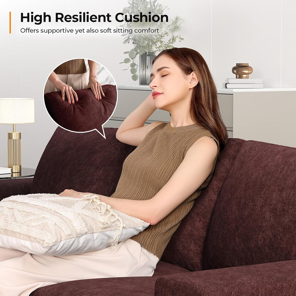 COPIAE 3 Seater Sofa Couch with Deep Seat, 90' Modern Upholstered Sofa with Armrests, Easy Installation, Comfy Couches for Living Room, Apartment, Burgundy