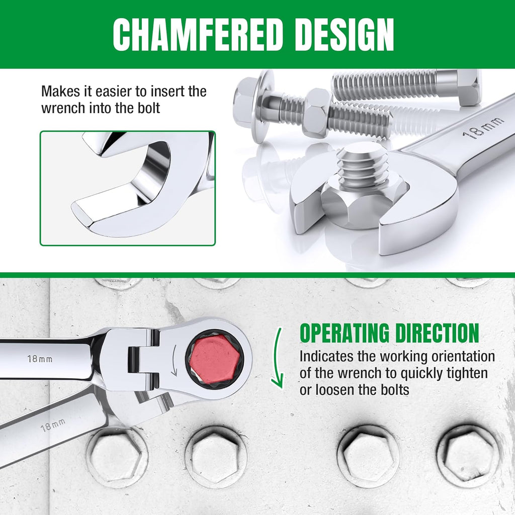 SK Flex-Head Ratcheting Wrench Set, Combination Wrench Set, 16-Piece, Metric 8 to 25mm, 72-Tooth, Premium CR-V Construction, with Rolling Pouch