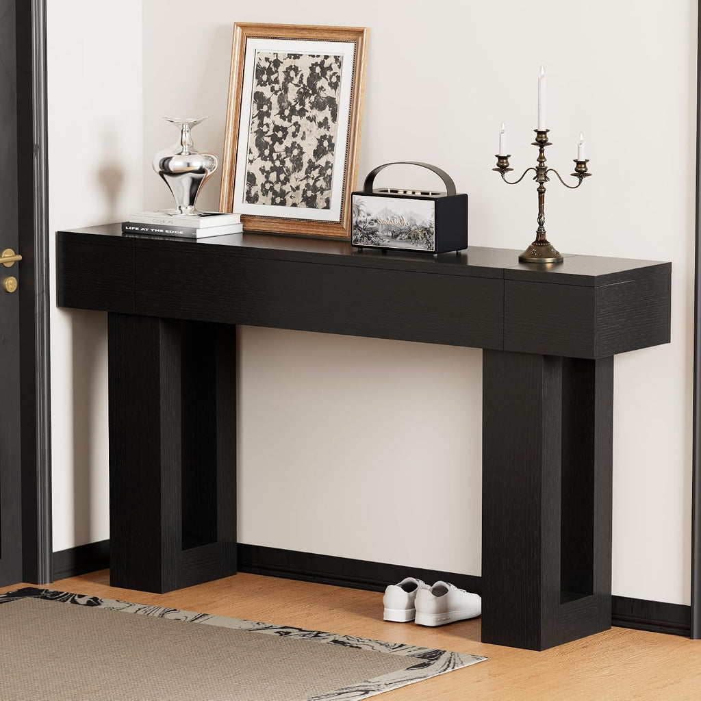 63 Inch Long Console Table, Narrow Rectangular Sofa Table Behind The Couch, Farmhouse Entryway Table for Entrance, Hallway, Living Room (Black)