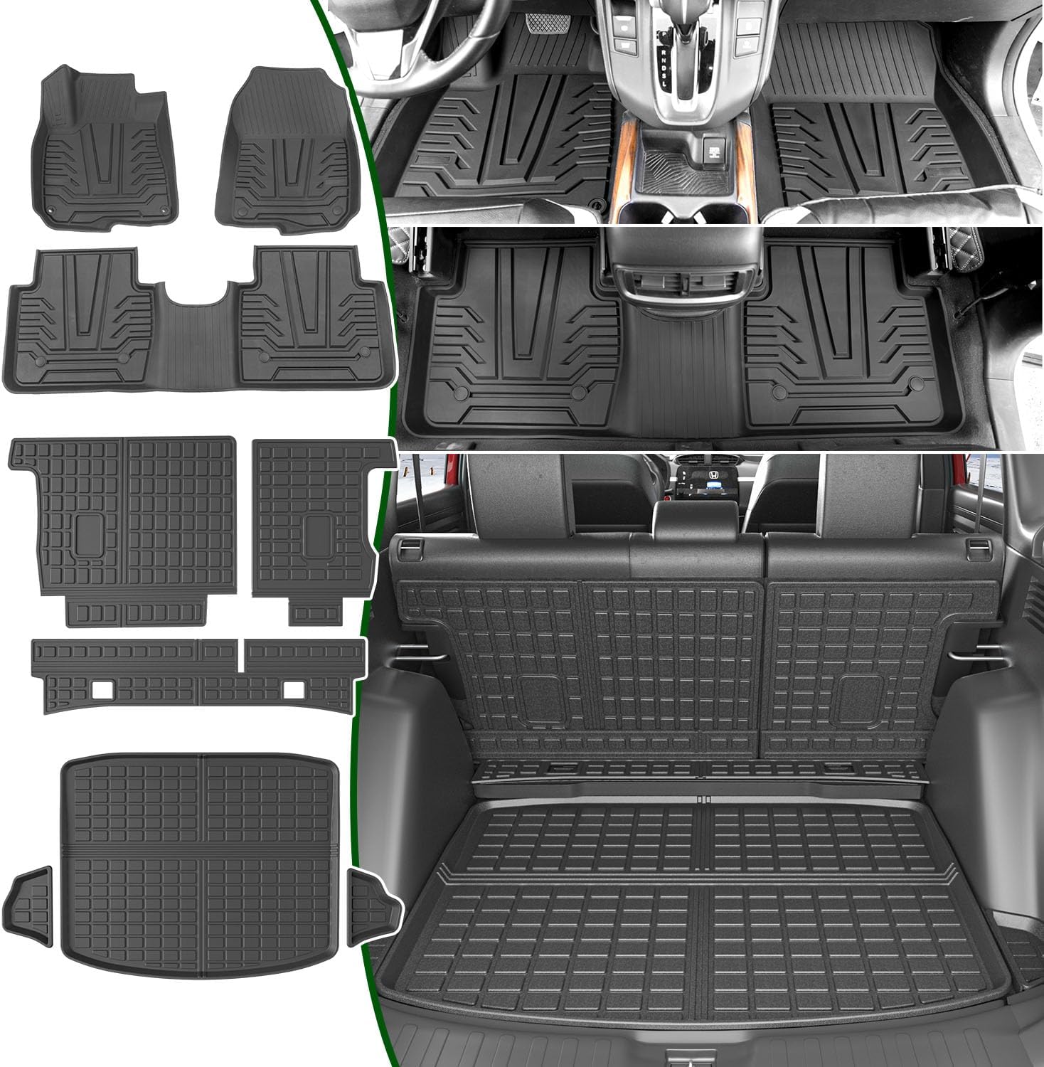 xipoqix Floor Mats Compatible with 2017-2022 Honda CRV Trunk Mat Backrest Mats TPE Replacement for 2017-2020 2021 2022 Honda CR-V Accessories (Trunk Mat+Backrest Mat+Floor Mat)