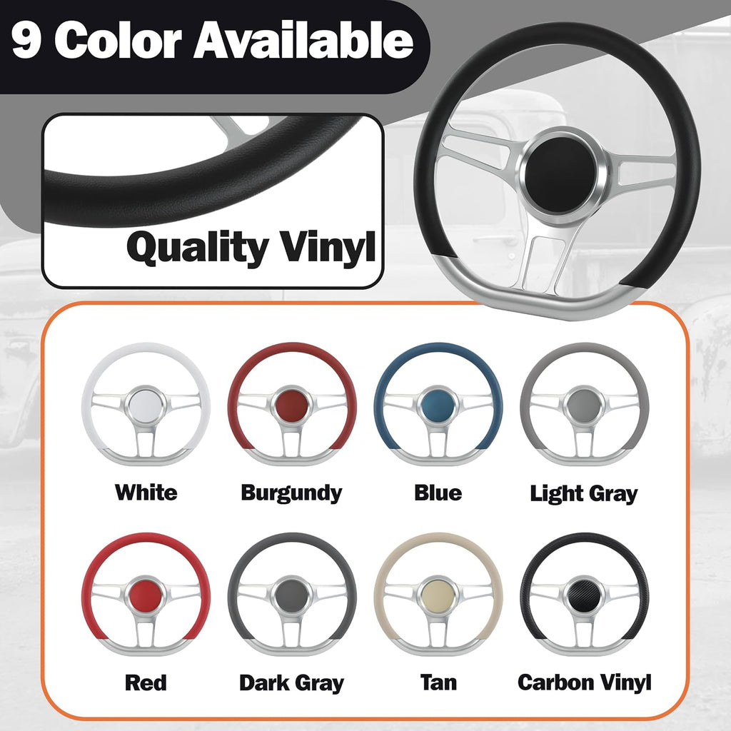14'' Billet Half Wrap Steering Wheel with 9 Bolts 2'' Dish and Horn Button(Burgundy)