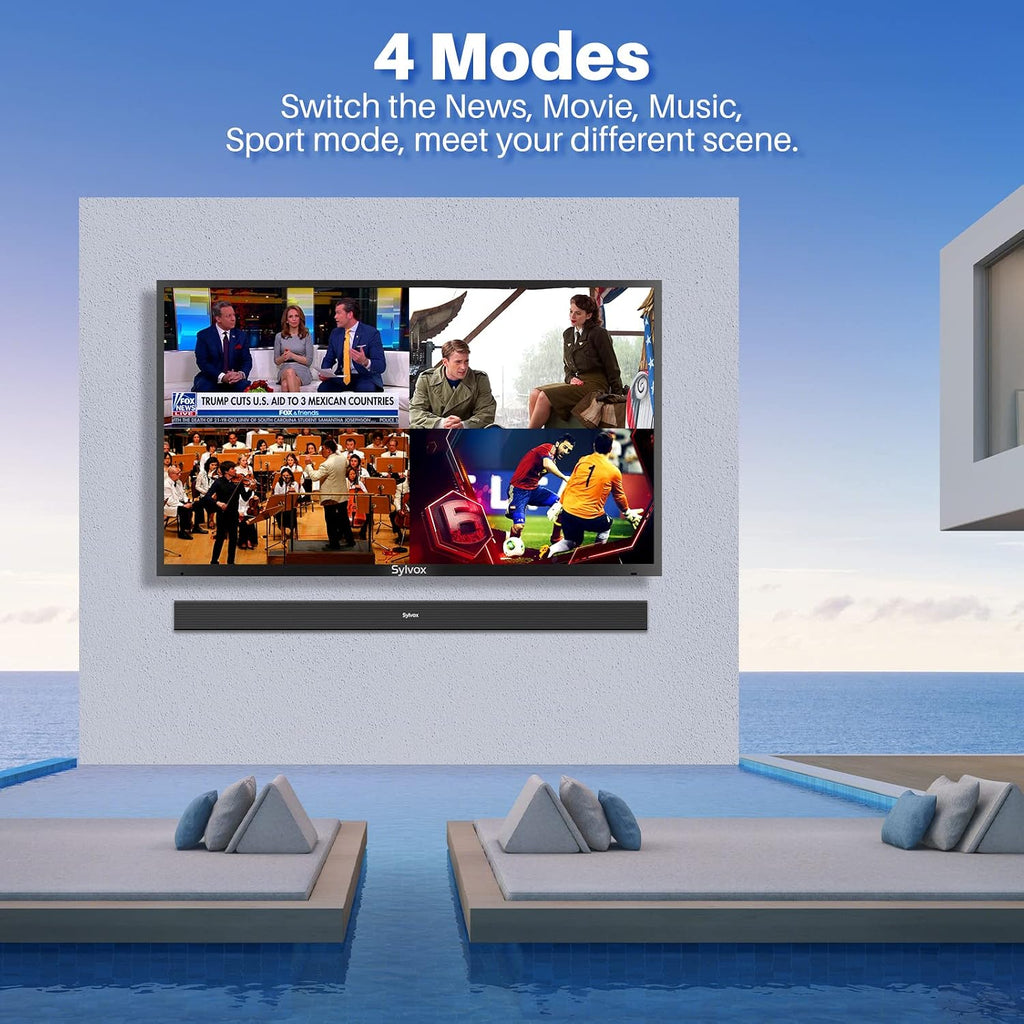 SYLVOX Outdoor TV with Soundbar, 2000nits Full Sun TV, 4K, Dolby Atmos, HDR 10, Weatherproof Television with Voice Assistant Remote(Pool Pro 2.0, Latest Model)