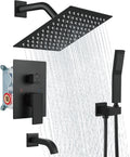 Aolemi Rainfall Shower System Shower Head Combo Set with Tub Filler Handheld Shower Luxury Rough-in Valve Included Wall Mount Bathroom Shower Mixer Faucet 8 Inch Shower Head Matte Black