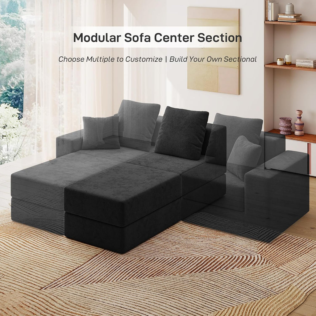 Living&Giving Cloud Sectional Couch for Living Room, Modular Boneless Couch with 1 Ottoman, Middle-seat Can Be Combined with Modular Sofa, Customizable Layout for Any Space, Black