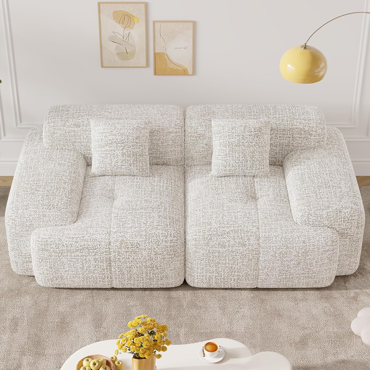 85' Cloud Loveseat Sofa in a Box, Modern Small Couch No Assembly Required, Comfy Deep Seat Boneless Couches for Living Room, Bedroom, Apartment, Beige 1 PCS