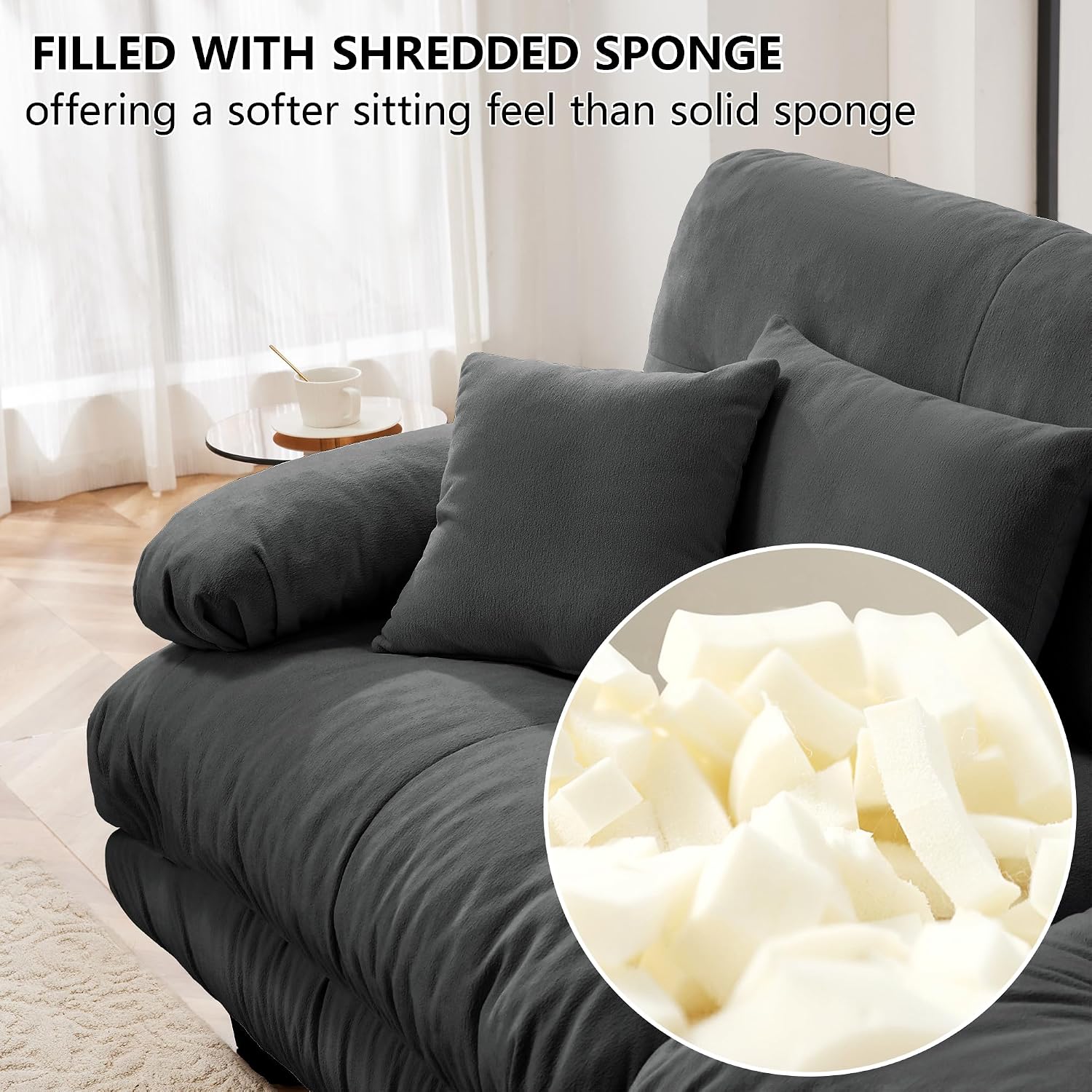 Loveseat Modular Sectional Sofa, Modern L Shaped Couch with Ottoman, Oversized Deep Seat Sectional Couches for Living Room, Comfy Chenille Cloud Couch with 4 Pillows, Loveseat Sofa for Bedroom