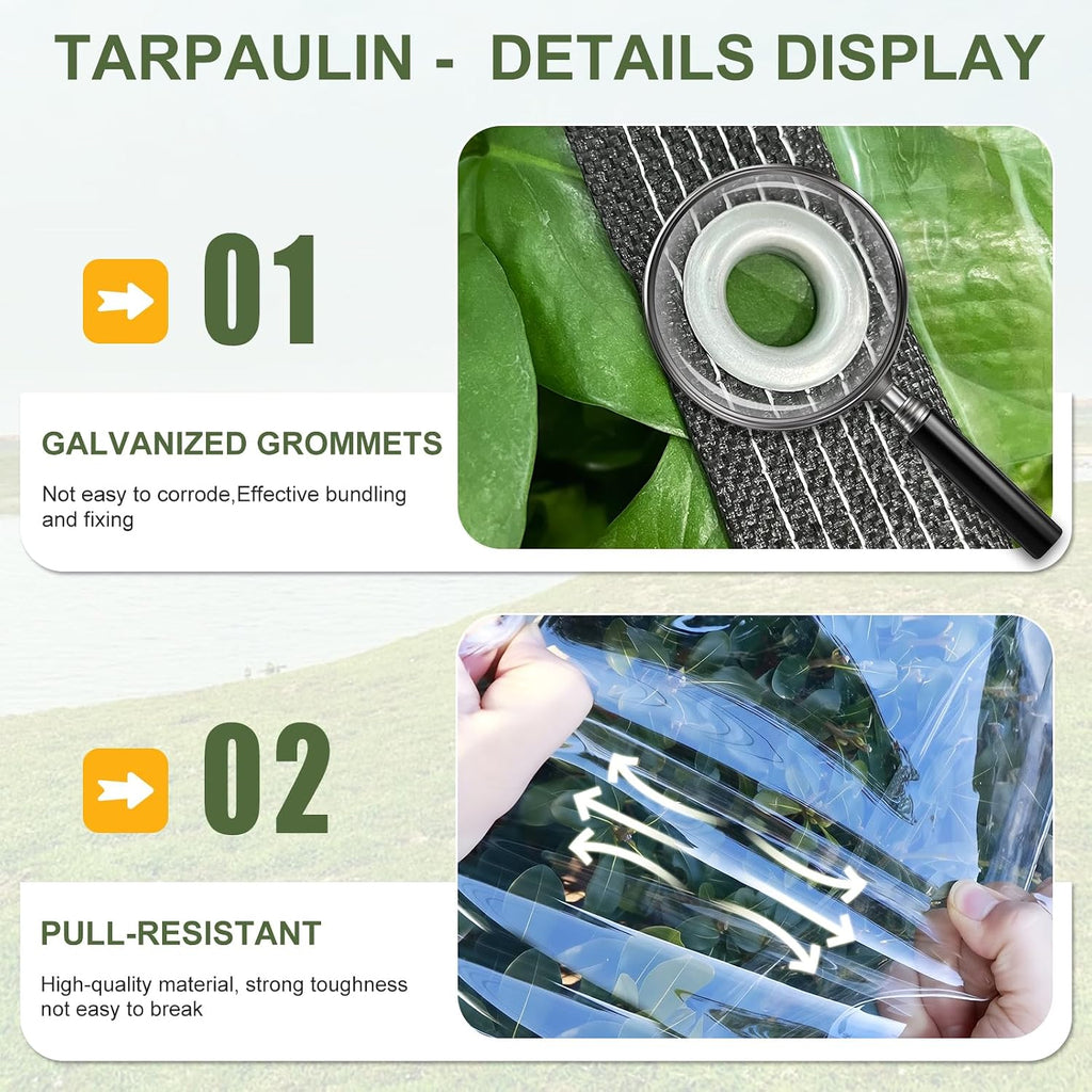 Clear Tarps Heavy Duty Waterproof 8x14ft Clear Tarp with Grommets 14 Mil Thickened PVC Tear-Resistant Reinforced Edges Clear Plastic Vinyl Tarp for Patio Chicken Coop Cover Greenhouse Plant Enclosure