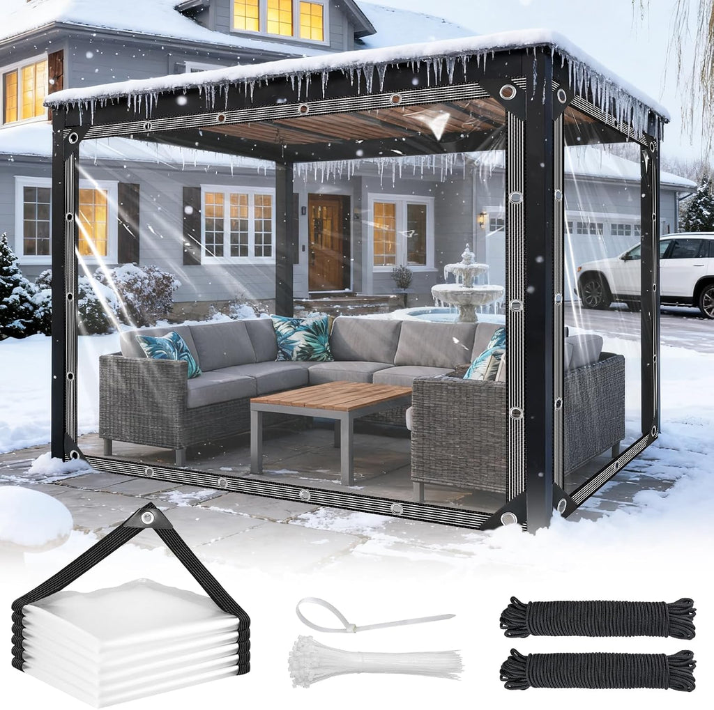 Clear Tarp with Grommets 12x16ft Clear Tarps Heavy Duty Waterproof 14 Mil Thickened PVC Tear-Resistant Reinforced Edges Clear Plastic Vinyl Tarp for Patio Chicken Coop Cover Greenhouse Plant Enclosure