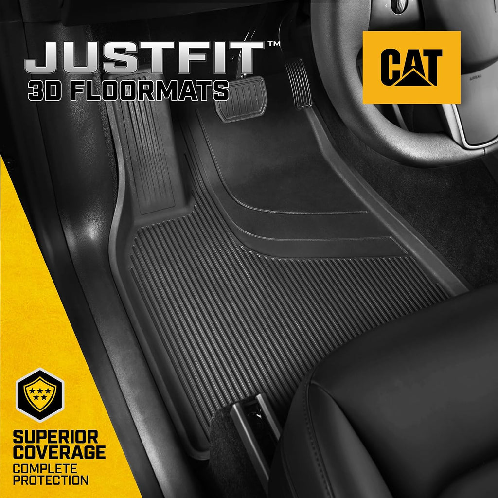 Cat® JustFit™ 3D Floor Mats for Tesla Model Y 2020–2024 Custom Fit All Weather Floor Liners, Heavy Duty Rubber Mats for Tesla Model Y – Premium Tesla Accessories for Full Interior Protection