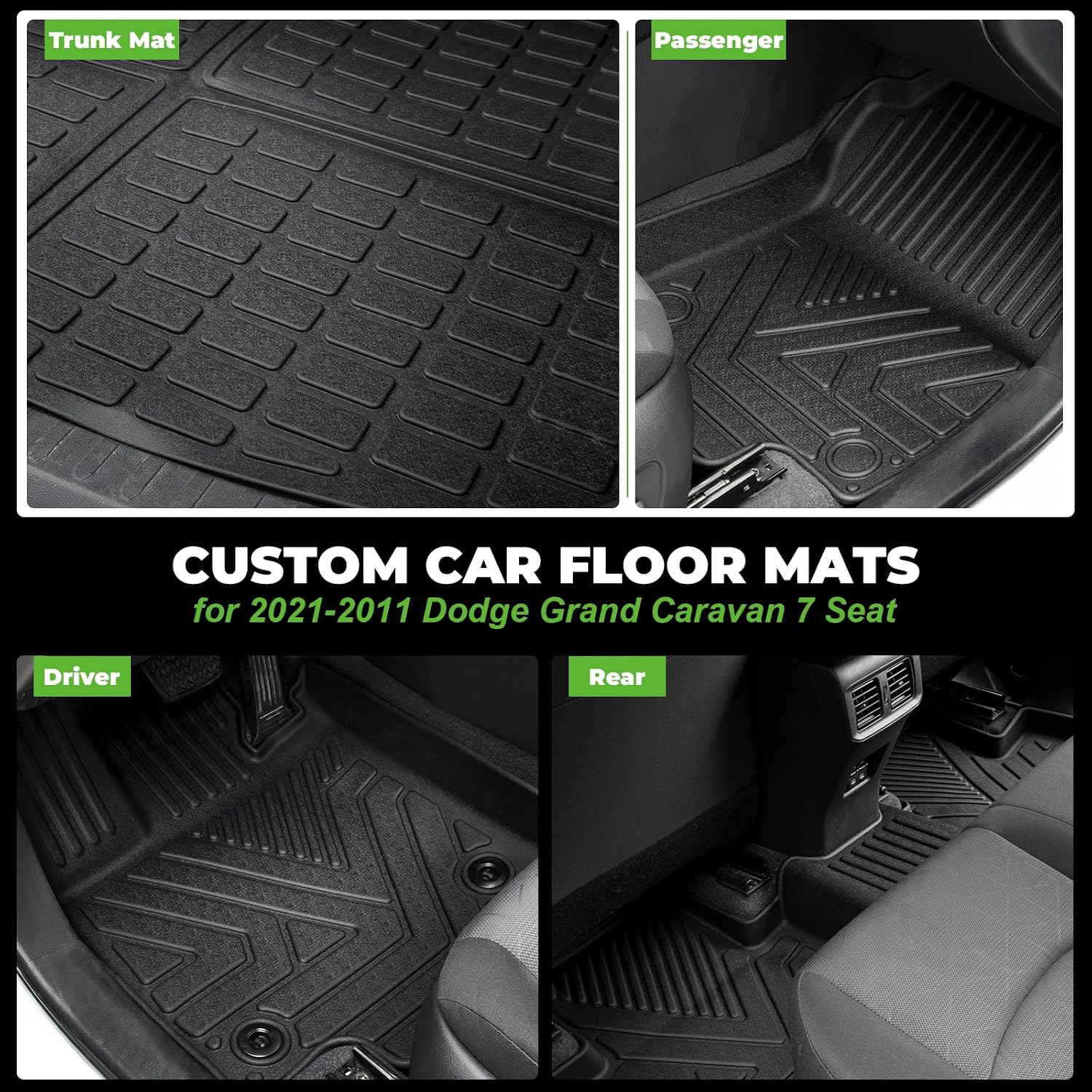 Floor Mats & Cargo Liner Set Fit for 2021-2011 Dodge Grand Caravan 7 Seat All Weather Protection TPE Anti-Slip Automotive Full Set Floor Liners Custom Dodge Grand Caravan Accessories