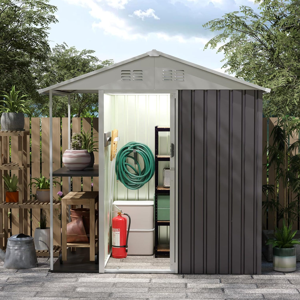 6 x 4 FT Outdoor Metal Storage Shed Garden Shed with Side Storage Rack Suitable for Garden Bike, Waterproof Shed,Tool Metal Storage Shed for Backyard, Patio
