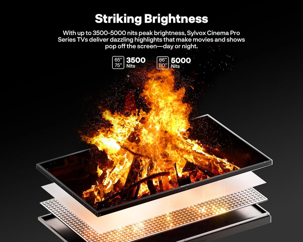 SYLVOX Outdoor TV with Rolling Stand, 65 inch Mini-LED QLED TVs for Outdoor Use, 3500nits Super High Brightness, 120Hz, IP55 Waterproof, Compatible with Google & Dolby Atmos (Cinema Pro/2025)