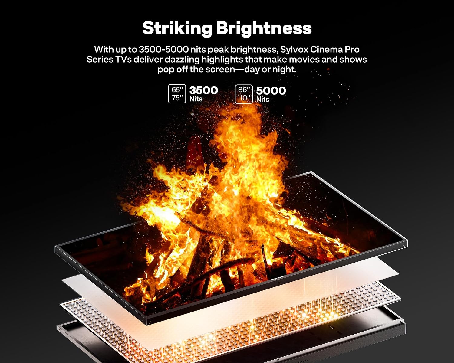 SYLVOX Outdoor TV with Rolling Stand, 65 inch Mini-LED QLED TVs for Outdoor Use, 3500nits Super High Brightness, 120Hz, IP55 Waterproof, Compatible with Google & Dolby Atmos (Cinema Pro/2025)