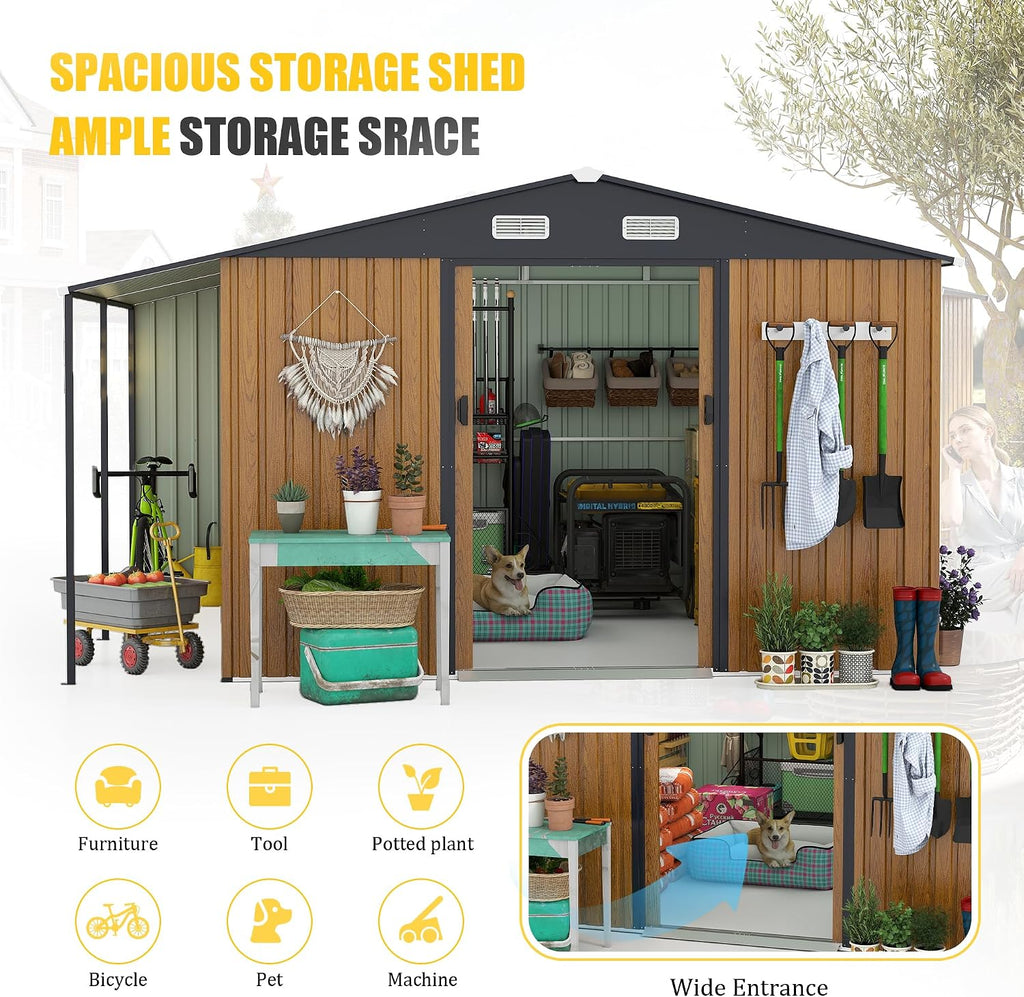 KEIKI 10x12 FT Outdoor Storage Shed, Extra Large Metal Shed with Lockable Doors, Windows, Outside Steel Tiny House Ideal for Garden, Backyard, Patio Utility, Tool Storage, Chicken Coops, Yellow