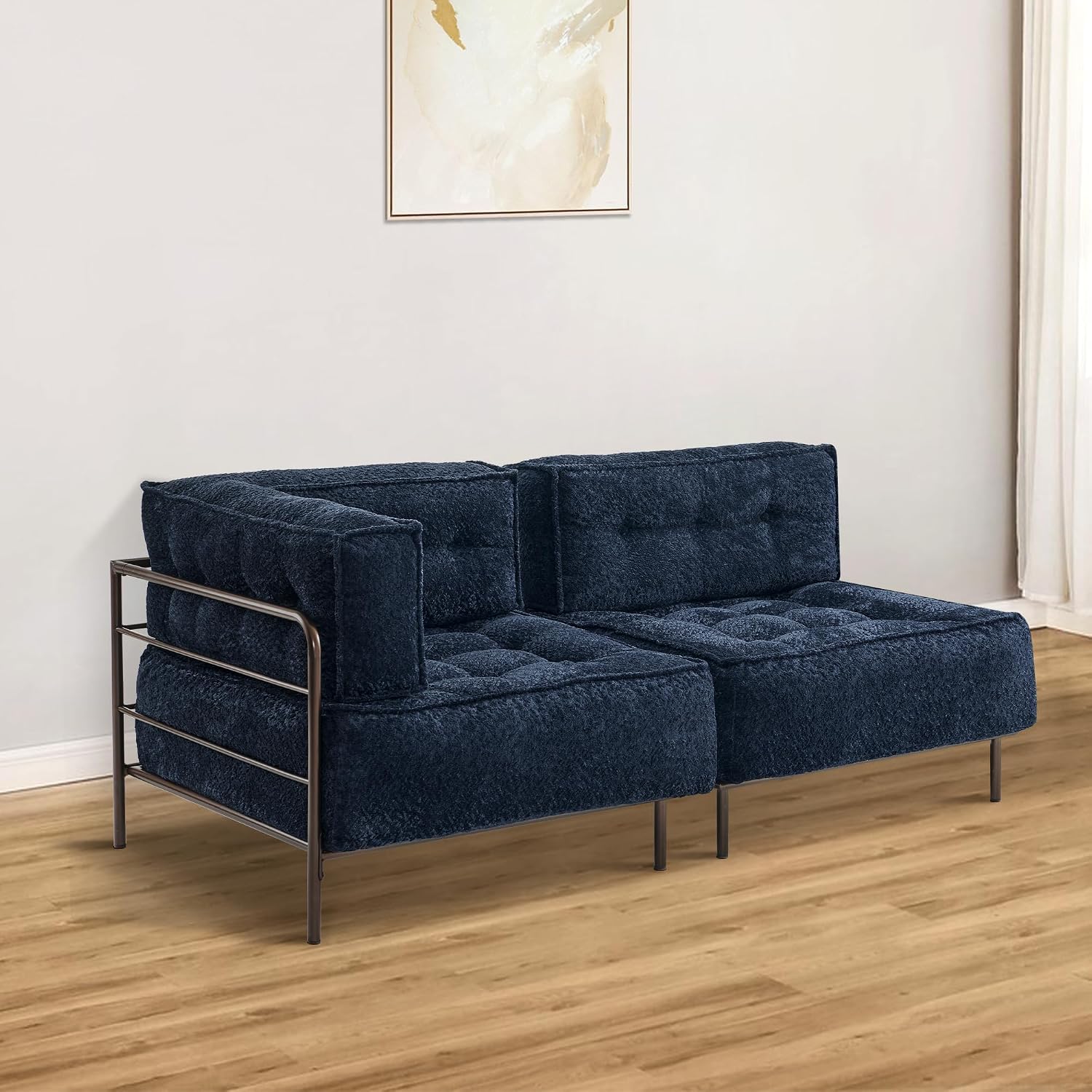 MCombo Modular Sofa Couch with Removable Cushion, Accent Sofa Chair, Upholstered Sofa for Living Room, Apartment, Office (Blue, Two Seats)