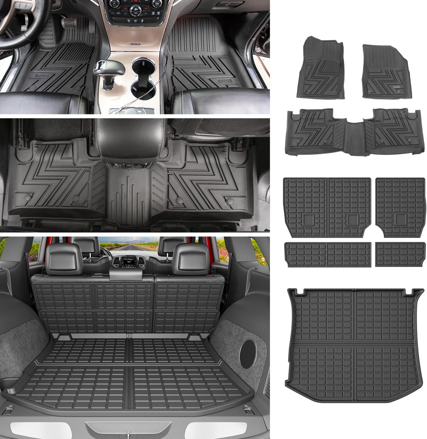 xipoqix Floor Mats Cargo Mat Backrest Mats Compatible with 2011-2021 Jeep Grand Cherokee Cargo Liner Replacement for 2011-2021 Jeep Grand Cherokee Accessories (Trunk Mat+Backrest Mats+Floor Mats)