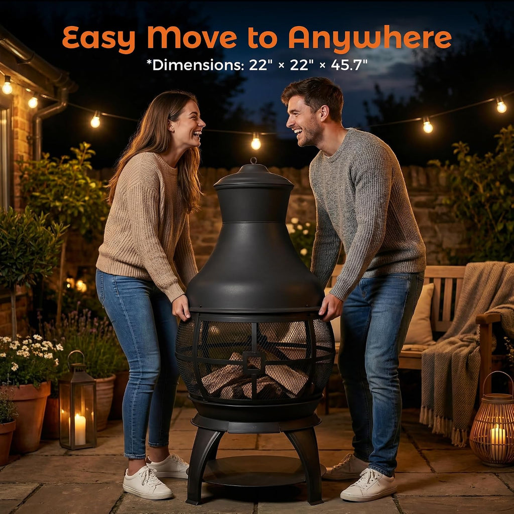 BALI OUTDOORS Chiminea Outdoor Fireplace, Outdoor Wood Burning Fire Pits for Backyard, Garden, Camping, Brown-Black