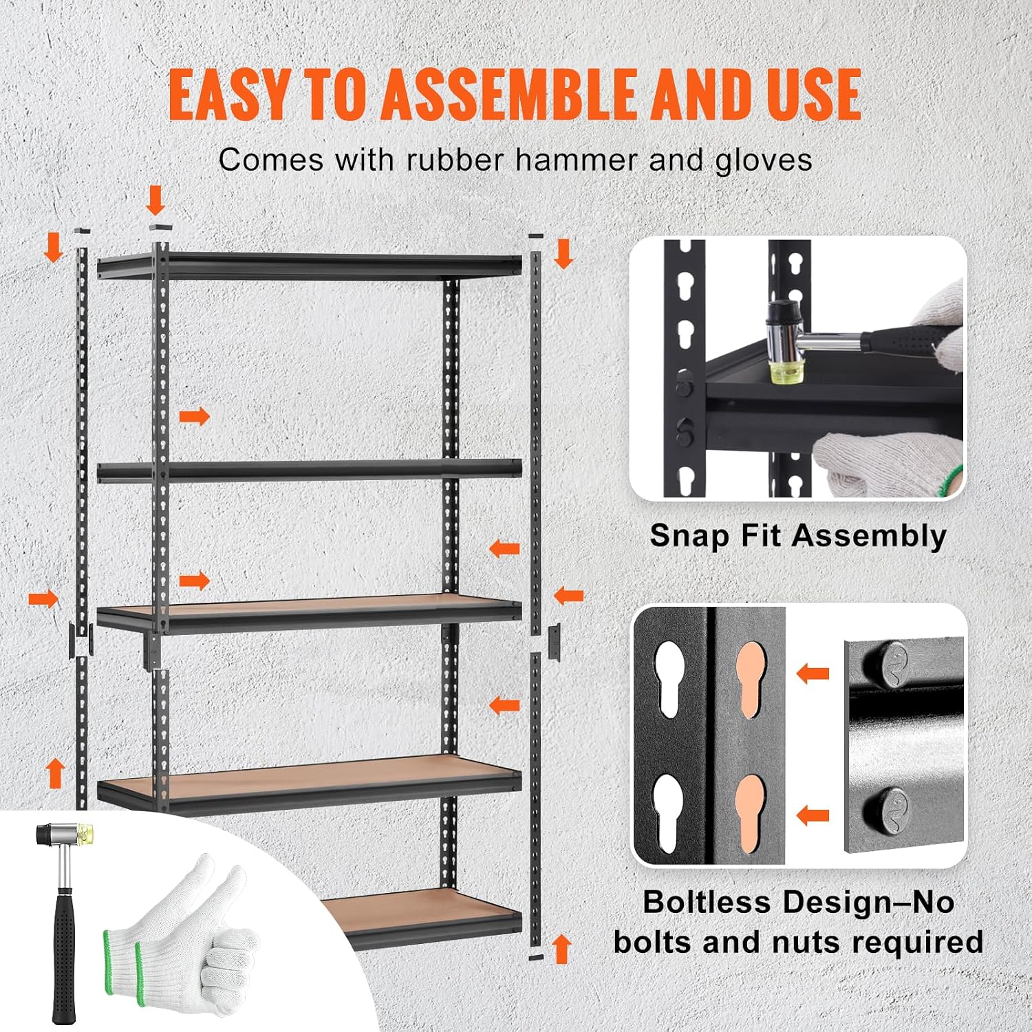 VEVOR Storage Shelving Unit, 5-Tier Adjustable Storage Shelves, 48' L x 24' W x 72' H Heavy Duty Garage Storage Shelves, Metal Shelves for Kitchen Pantry Basement Bathroom Laundry
