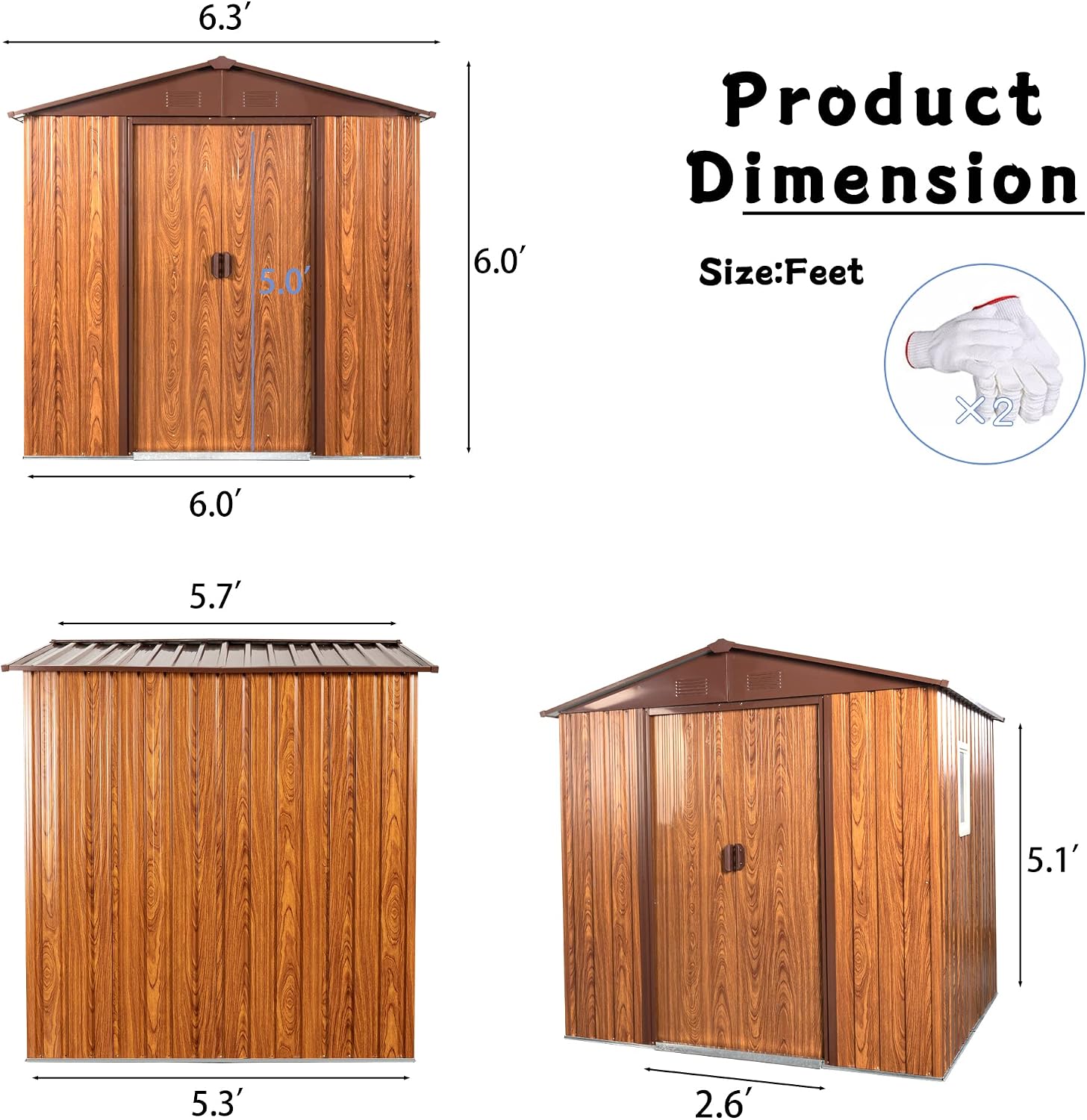 6 x 6 FT Outdoor Storage Shed with Floor Base and Window,Heavy Duty Metal Shed w/Sliding Doors & Padlock,Punched Vents,Large Waterproof Tool Sheds,Easy to Assemble,Coffee