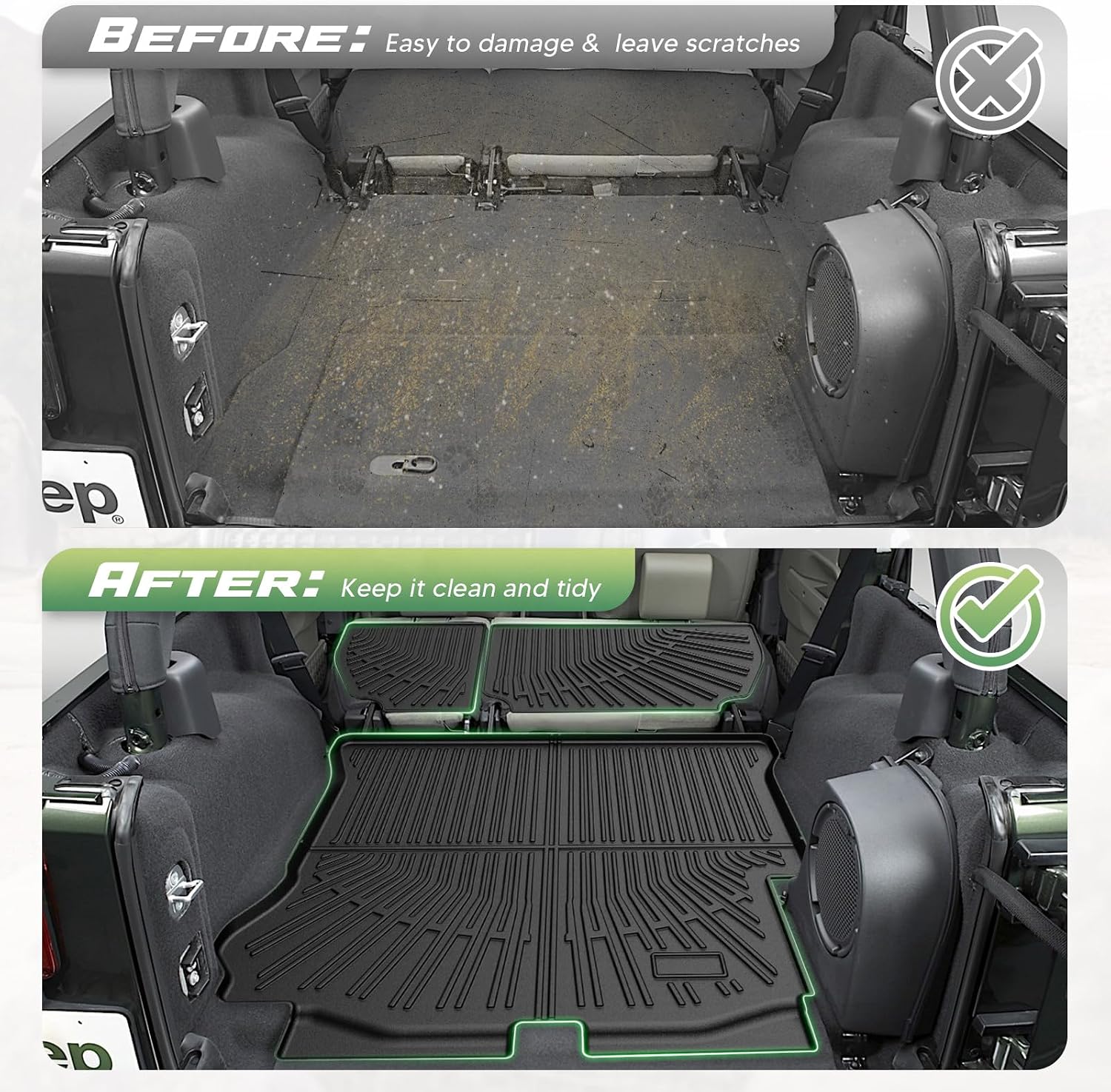 Cartist Floor Mats for Jeep Wrangler JK 4-Door 2007-2018, All Weather Cargo Mat for Wrangler Accessories, Heavy Duty TPE Cargo Liners, Car Accessories