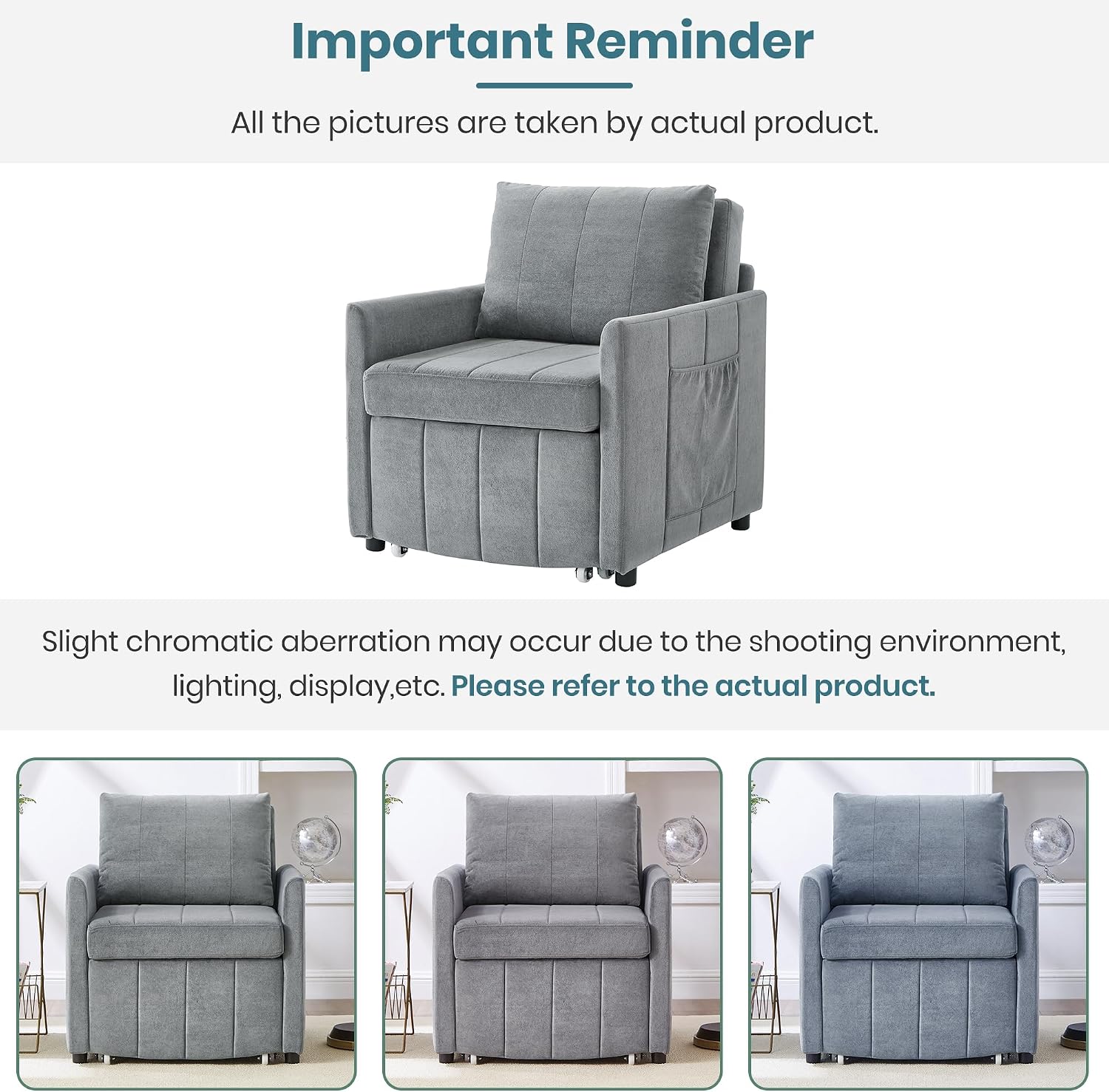 Ball & Cast 31.5' Convertible Pull-Out Sleeper Sofa Bed,Chenille Upholstered Pull Out Couch Chair,3 in 1 Single Sofa Chair W/Storage Basket and Side Pocket,Recliner Chaise Lounge for Living Room,Grey