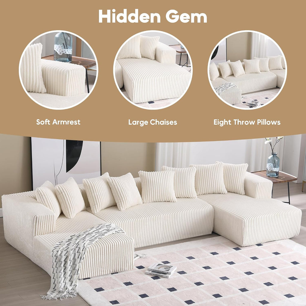 ZEIINPA Cloud Sectional Couch with Chaise, Modern Modular Sofa with Deep Seat, Upholstered Couches for Living Room Apartment,No Assembly Required - Beige