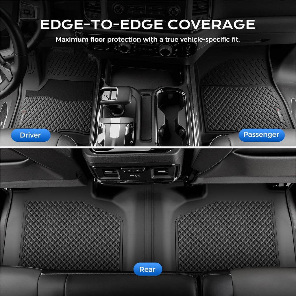 Coverado TPE Floor Mats for 2019-2024 Silverado 1500/Sierra Crew Cab, Driver Dual-Layer Anti-Slip&Split Rear Row, 1st&2nd Row Bucket Seat w/Rear Storage, All-Weather Liners, Not Fit LD/Bench/Regular