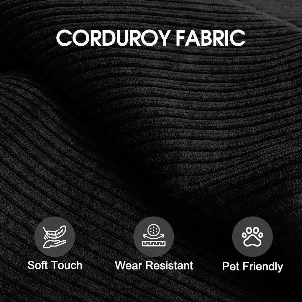 Ball & Cast 78.8' No-Assembly Compressed Sofa Bed, Convertible Floor Futon Couch with Pillow Backrest & Armrest, Boneless Modular Sleeper Sofa in Corduroy for Living Room Bedroom, Black