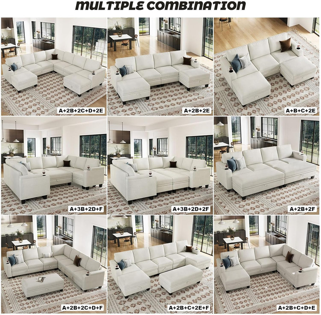 Belffin 45.6' Chenille Loveseat Module for Sectional Couch, 2-Seater Modular with Storage for Modular Sectional Sofa. Beige.