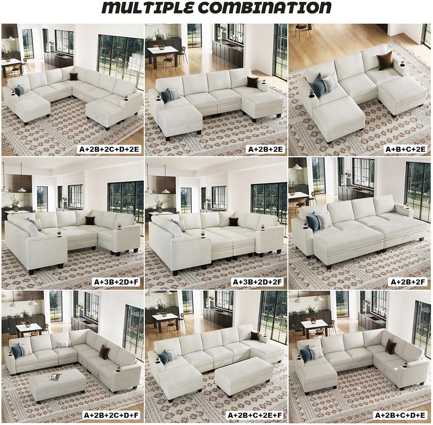 Belffin 45.6' Chenille Loveseat Module for Sectional Couch, 2-Seater Modular with Storage for Modular Sectional Sofa. Beige.