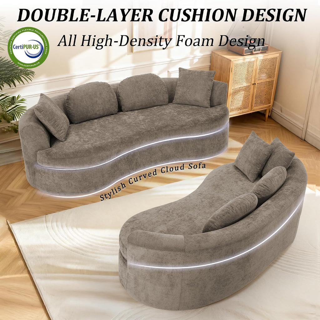 95' Modern Curved Sofa, Chenille Fabric Comfy Cloud Couch, No Assembly Required Half Moon Couch with Deep Seat, 4 Pillows for Living Room, Apartment, Bedroom