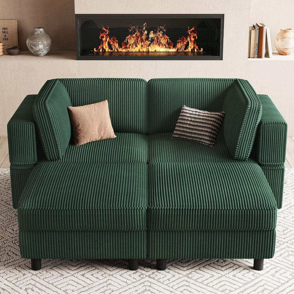 Belffin Modular Sectional Sofa with Deep Storage Seat,Corduroy Sectional Couch Convertible 4 Seat Modular Sleeper Sofa Couch Chaise,Green