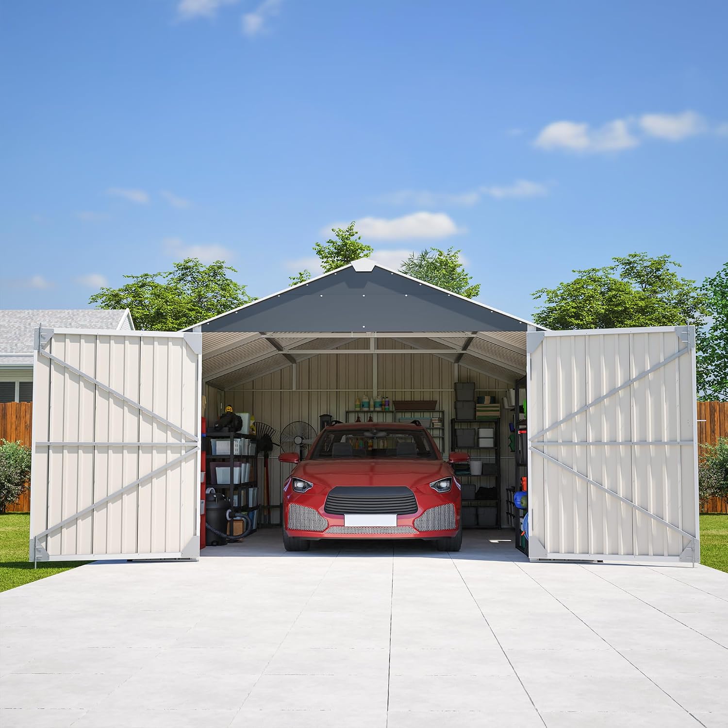 YOPTO 12x20 FT Outdoor Storage Shed,Metal Shed W/ 2 Windows & Lockable Reversible Door,Garden Tool House W/Updated Frame Structure & Sloped Roof,All Weather Waterproof for Backyard,Patio,Lawn,Grey